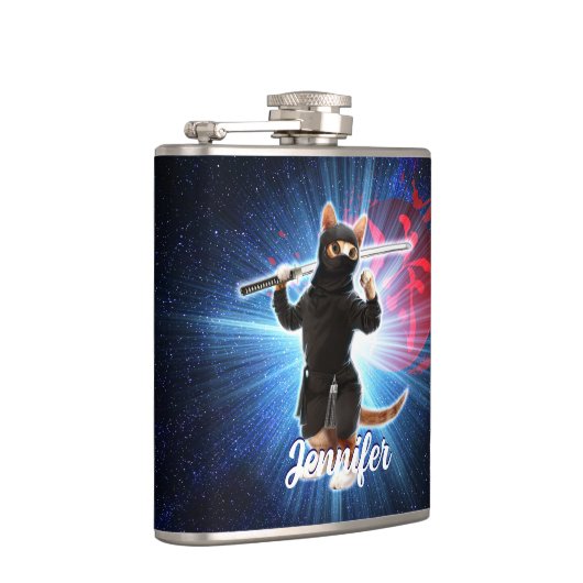 Ninja Katze im Weltraum. Flachmann (Rechts)