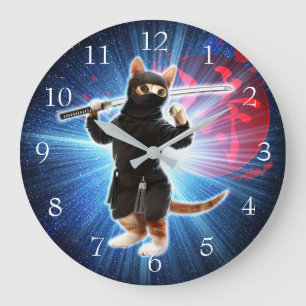 Ninja Katze im Weltraum. Große Wanduhr