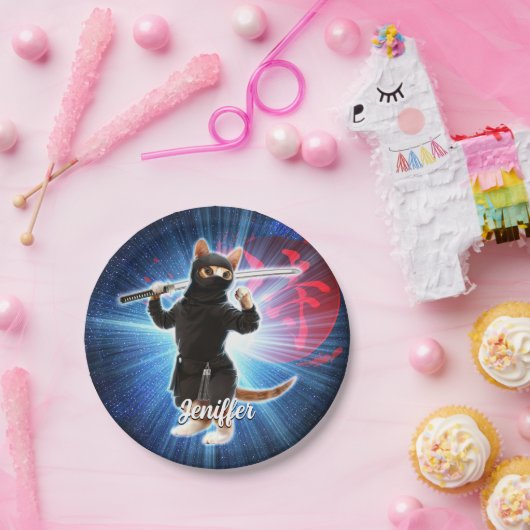 Ninja Katze im Weltraum. Pappteller (Party)
