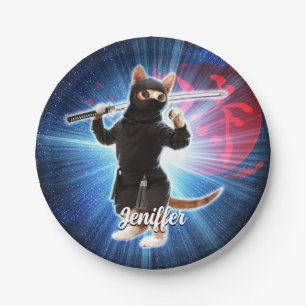 Ninja Katze im Weltraum. Pappteller
