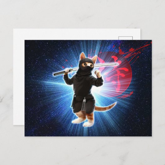 Ninja Katze im Weltraum. Postkarte (Vorne/Hinten)