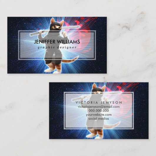 Ninja Katze im Weltraum. Visitenkarte (Vorne/Hinten)