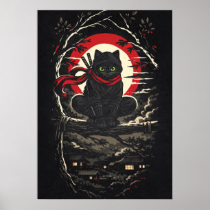 Ninja-Katze, japanische Anime-Tier-Tattoo-Kunst Poster