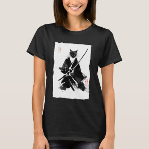 Ninja-Katze-Samurai Japanische Sumi-e-Tuschemalere T-Shirt