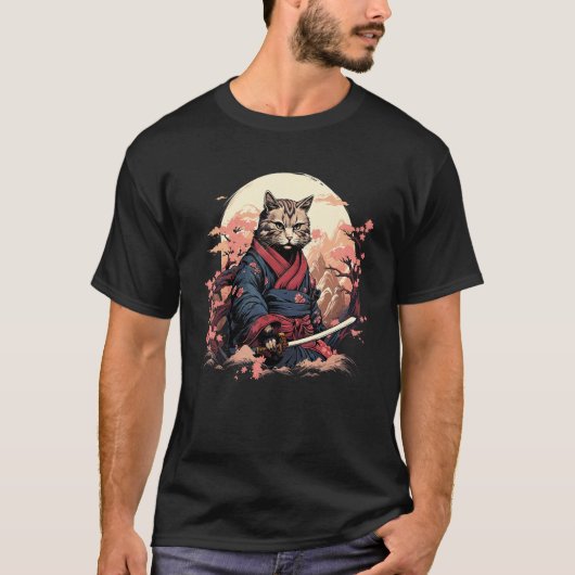 Ninja-Katze-Samurai-Kunstwerk T-Shirt (Vorderseite)