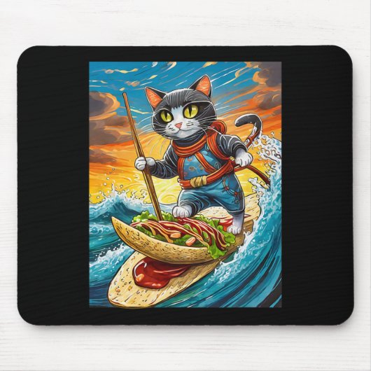 Ninja-Katze surft auf einem Taco-Surfbrett mit Hot Mousepad (Vorne)