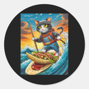 Ninja-Katze surft auf einem Taco-Surfbrett mit Hot Runder Aufkleber