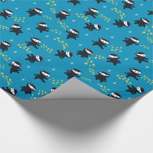 Ninja Katzen mit Star Power auf Blue Geschenkpapier (Ecke)