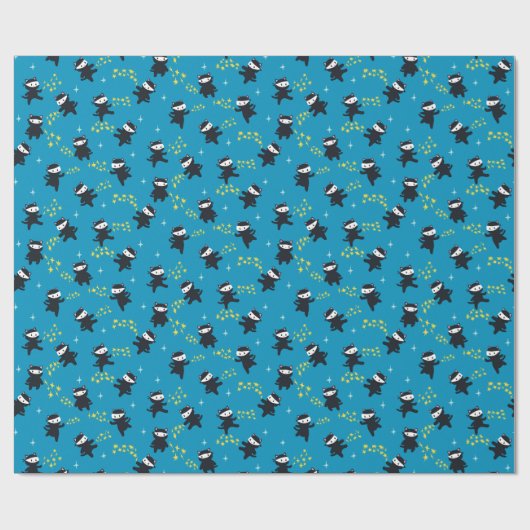 Ninja Katzen mit Star Power auf Blue Geschenkpapier (Flach)