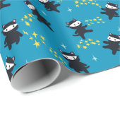 Ninja Katzen mit Star Power auf Blue Geschenkpapier (Rolleneckpunkt)