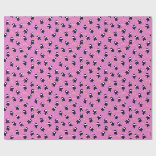 Ninja Katzen mit Star Power auf Rosa Geschenkpapier (Flach)
