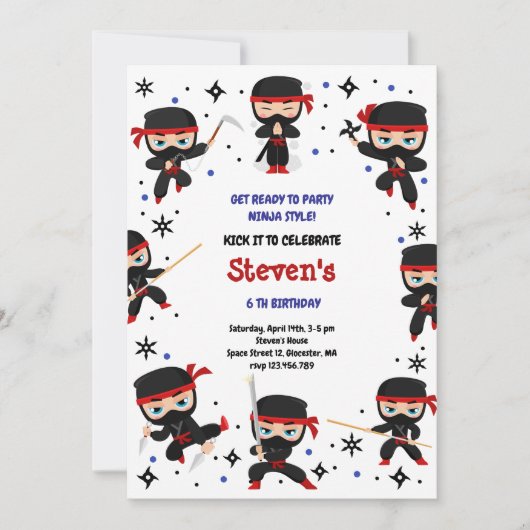 Ninja-Kindergeburtstag Einladung (Vorderseite)