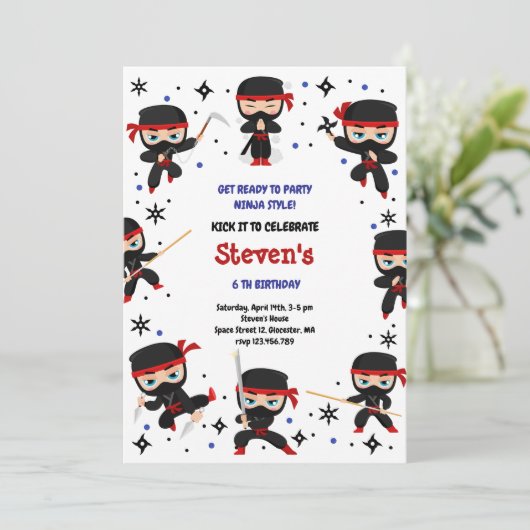 Ninja-Kindergeburtstag Einladung (Stehend Vorderseite)