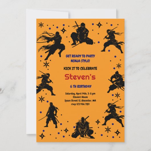 Ninja-Kindergeburtstag Einladung (Vorderseite)