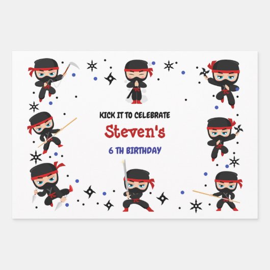 Ninja Kindergeburtstag Geschenkpapier Set (Vorderseite)