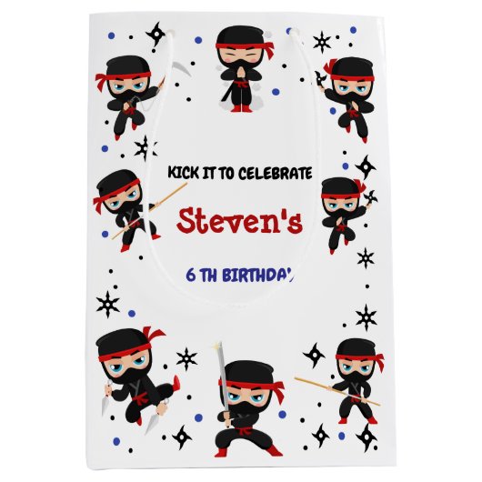 Ninja-Kindergeburtstag Mittlere Geschenktüte (Vorderseite)