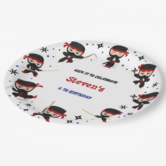 Ninja-Kindergeburtstag Pappteller (Schrägansicht)