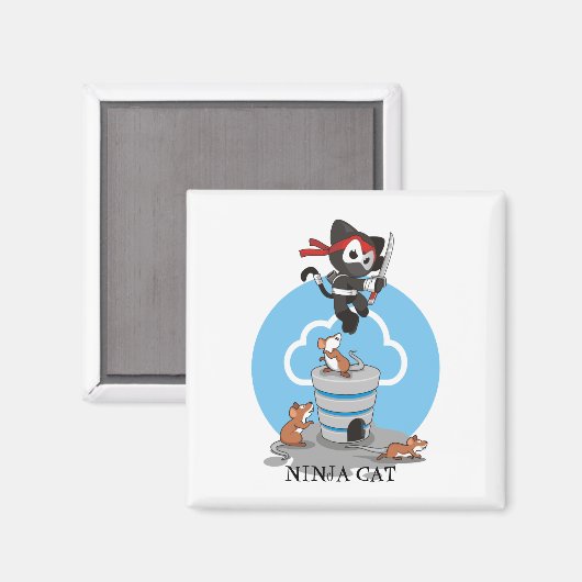 Ninja Kitty mit Mäusen Magnet (Vorderseite/Rückseite)