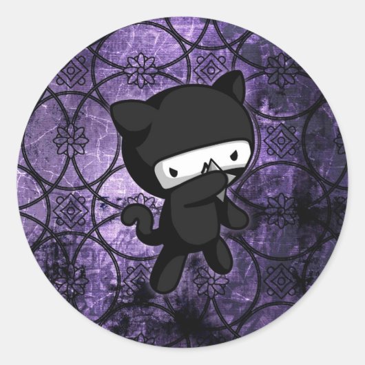 Ninja Kitty Runder Aufkleber (Vorderseite)