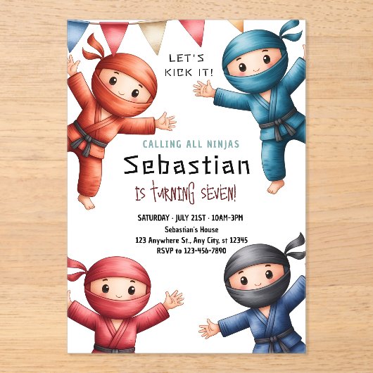 Ninja-Krieger-Karate-Geburtstag Acryleinladungen (Vorderseite)