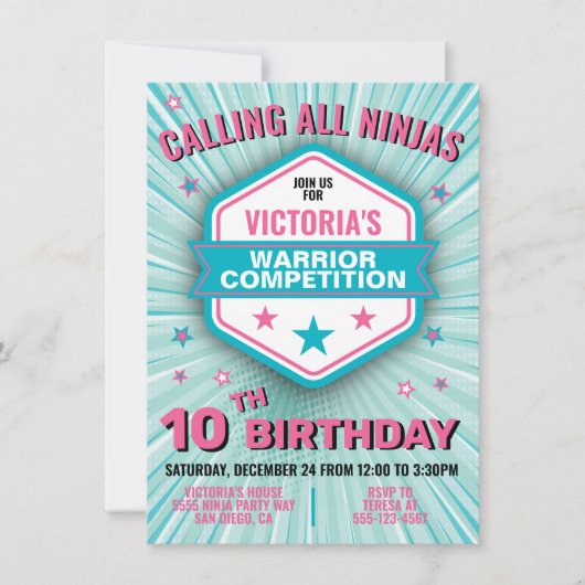 Ninja-Kriegermädchen Einladung (Vorderseite)