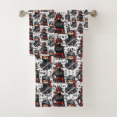 Ninja-Mädchen Anime mit Textmuster-Design Badhandtuch Set (Insitu)