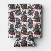Ninja-Mädchen Anime mit Textmuster-Design Dosenkühler (Vorderseite)