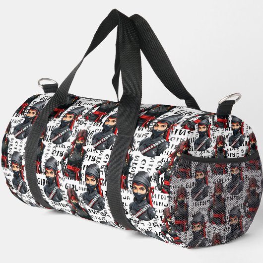 Ninja-Mädchen Anime mit Textmuster-Design Duffle Bag