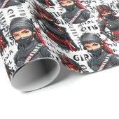 Ninja-Mädchen Anime mit Textmuster-Design Geschenkpapier (Rolleneckpunkt)