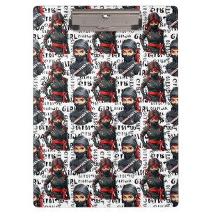 Ninja-Mädchen Anime mit Textmuster-Design Klemmbrett