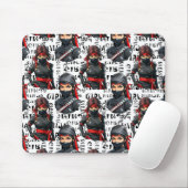 Ninja-Mädchen Anime mit Textmuster-Design Mousepad (Mit Mouse)