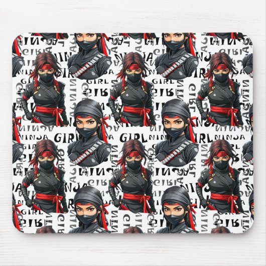 Ninja-Mädchen Anime mit Textmuster-Design Mousepad (Vorne)