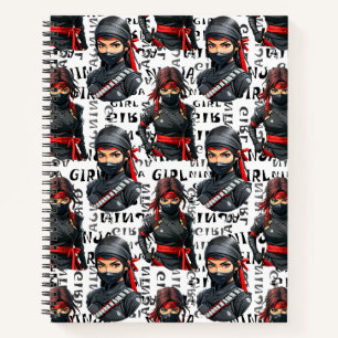 Ninja-Mädchen Anime mit Textmuster-Design Notizblock
