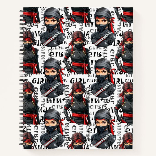 Ninja-Mädchen Anime mit Textmuster-Design Notizblock (Vorderseite)