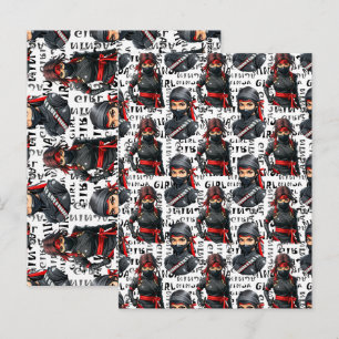 Ninja-Mädchen Anime mit Textmuster Design Postkarte