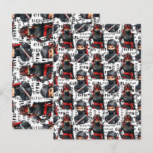 Ninja-Mädchen Anime mit Textmuster Design Postkarte (Vorne/Hinten)