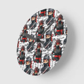 Ninja-Mädchen Anime mit Textmuster-Design Runde Wanduhr (Winkel)