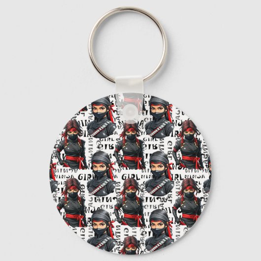 Ninja-Mädchen Anime mit Textmuster-Design Schlüsselanhänger (Vorderseite)