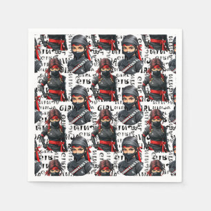 Ninja-Mädchen Anime mit Textmuster-Design Serviette