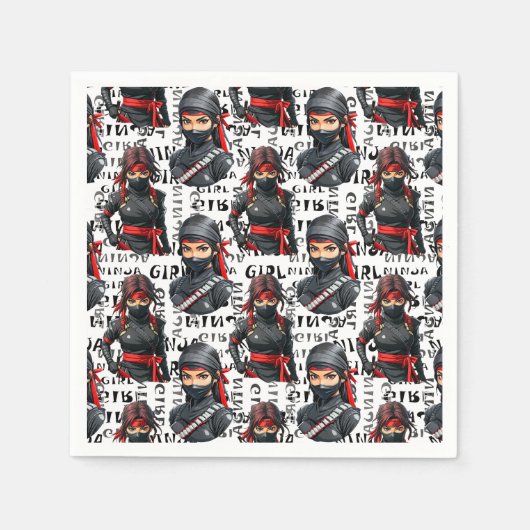 Ninja-Mädchen Anime mit Textmuster-Design Serviette (Vorderseite)