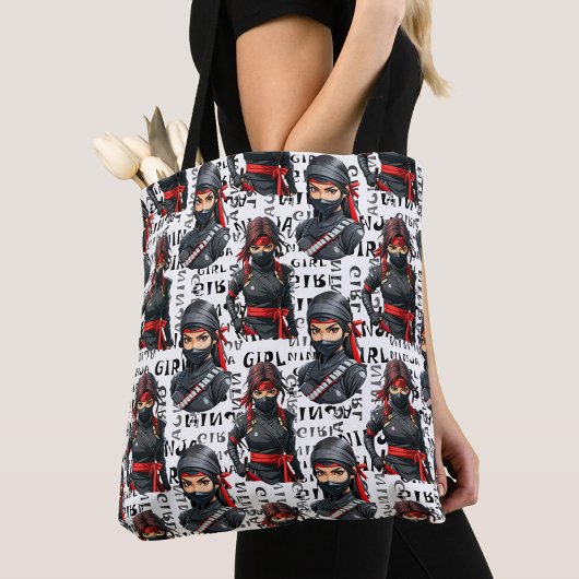 Ninja-Mädchen Anime mit Textmuster-Design Tasche