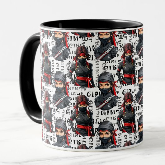 Ninja-Mädchen Anime mit Textmuster-Design Tasse