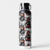 Ninja-Mädchen Anime mit Textmuster-Design Trinkflasche (Rückseite)
