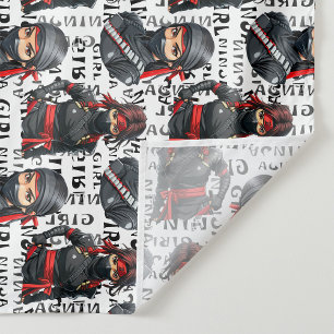 Ninja-Mädchen Anime mit Textmuster-Design Wandteppich
