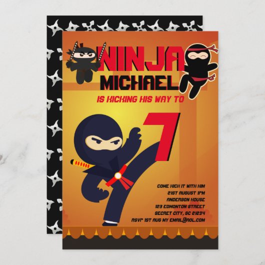 NINJA MOVIE STAR WARRIOR Boys Girls Cartoon Party Einladung (Vorne/Hinten)