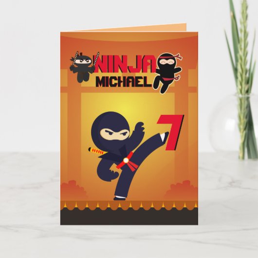 NINJA Movie Star Warrior Kicking it Karate Kinder Karte (Vorderseite)