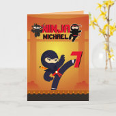 NINJA Movie Star Warrior Kicking it Karate Kinder Karte (Gelbe Blume)