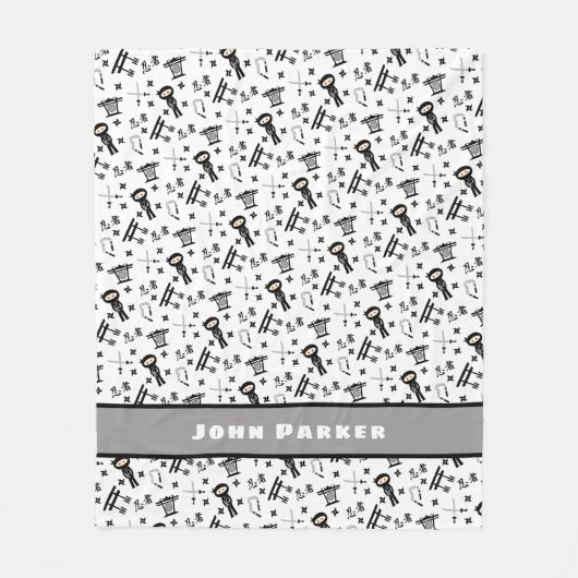 Ninja Musterdecke mit Namen, schwarzes Grau Fleecedecke (Vorderseite)