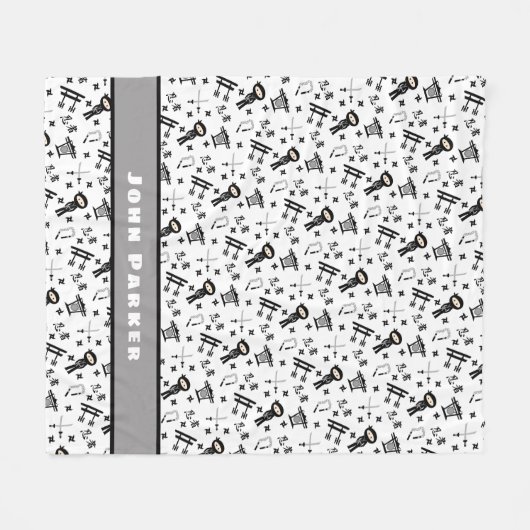 Ninja Musterdecke mit Namen, schwarzes Grau Fleecedecke (Vorderseite (Horizontal))