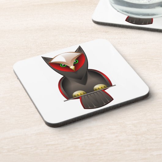 Ninja Owl in Rot Grün und Braun Untersetzer (Linke Seite)